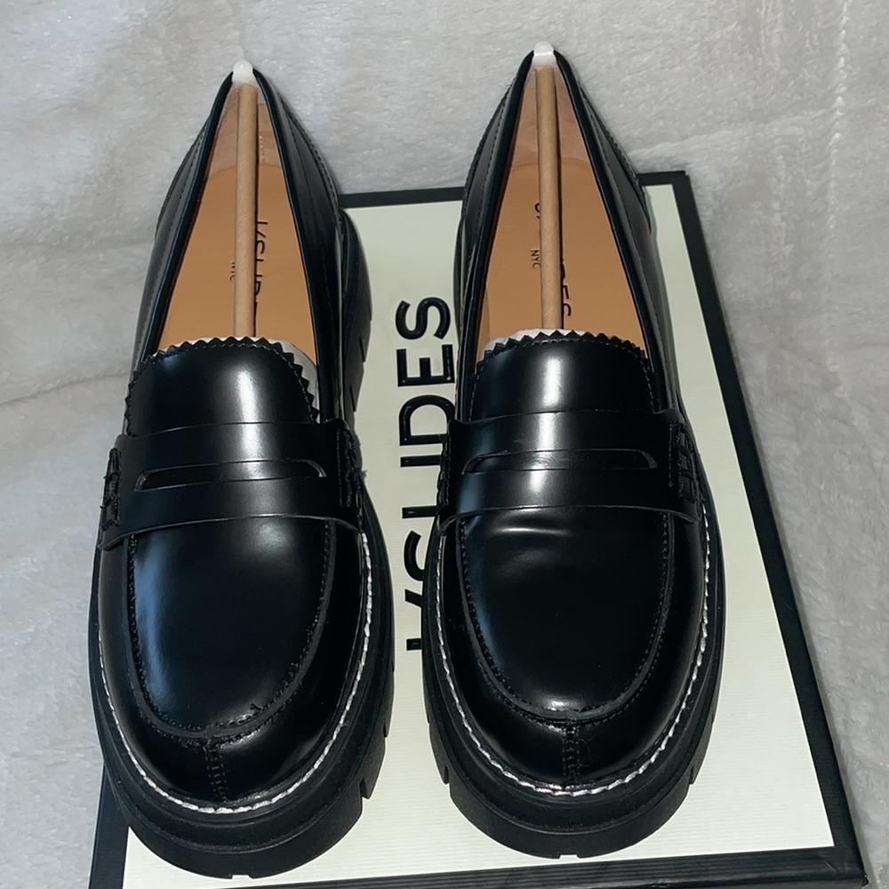 NWT J/SLIDES TYLER Black Leather Platform Penny Loafer - Picture 9 of 16